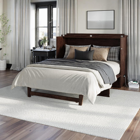 AFI, Northfield Murphy Bed Chest Queen with 6" Mattress, Storage Drawer & Built-in USB Charger, Burnt Amber AFI