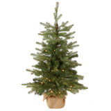 National Tree Company Pre-Lit 'Feel Real' Artificial Mini Christmas Tree, Green, Nordic Spruce, White Lights, Includes Burlap Bag Base, 3 Feet National Tree Company