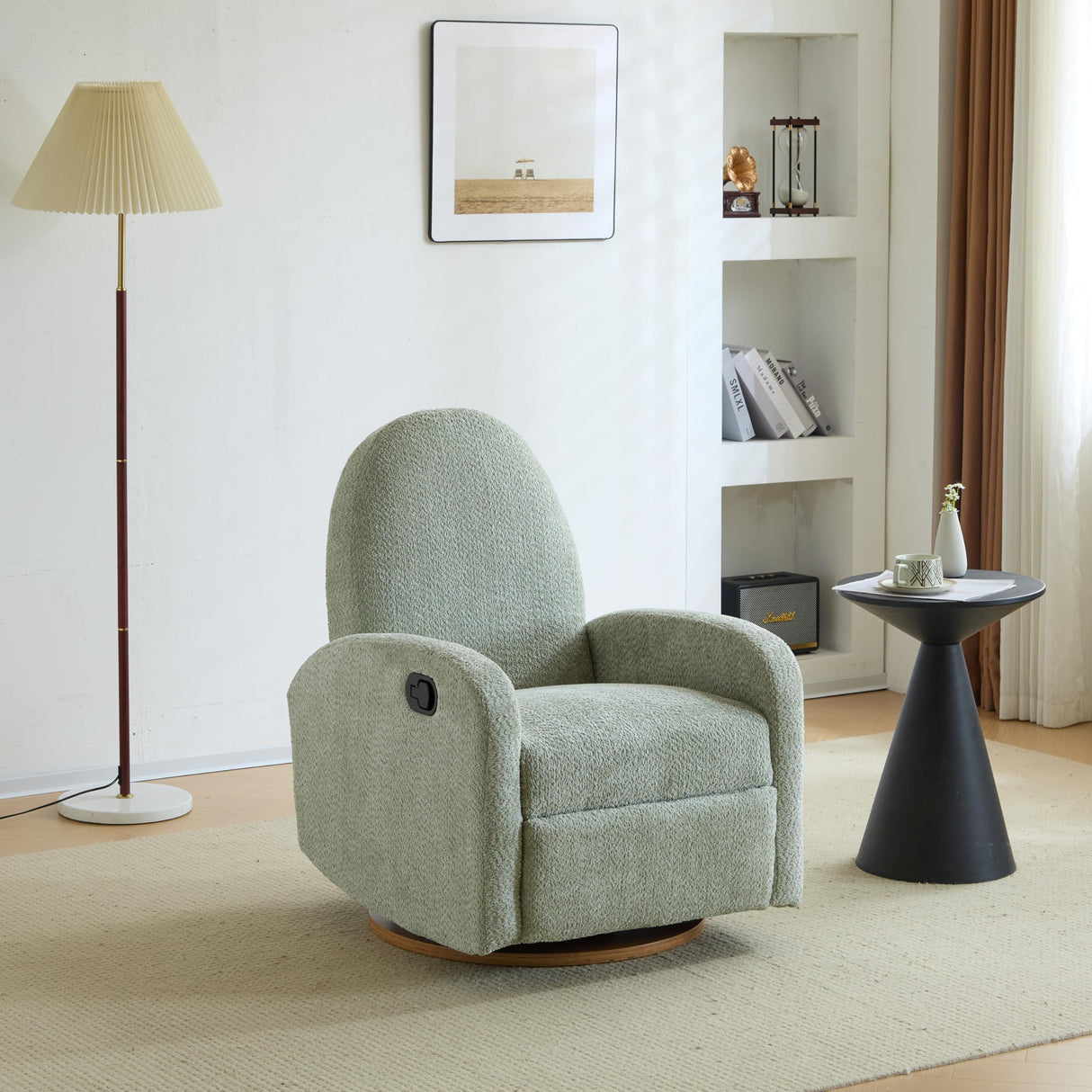 Christopher Knight Home Sidney Boucle Fabric Upholstered 360° Swivel Chair, Push-Back Recliner, Solid Wood Glider Recliner with Rotation, Living Room Lounge Chair, Adjustable Backrest, Greyish Green Christopher Knight Home