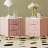 Merax Nightstand with Drawers Set of 2, Upholstered Wood Bedside End Table with Marbling Top, Pink Merax