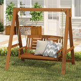 Furinno Tioman Hardwood Patio / Garden / Outdoor 4ft Porch Swing, 2 Seater with Stand, Natural Furinno