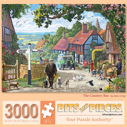 Bits and Pieces – 3000 Piece Jigsaw Puzzle for Adults – The Country Bus - Small Town in The English Countryside Jigsaw Puzzle by Artist Steve Crisp, Completed Puzzle Size: 32-1/2" x 45-1/4"