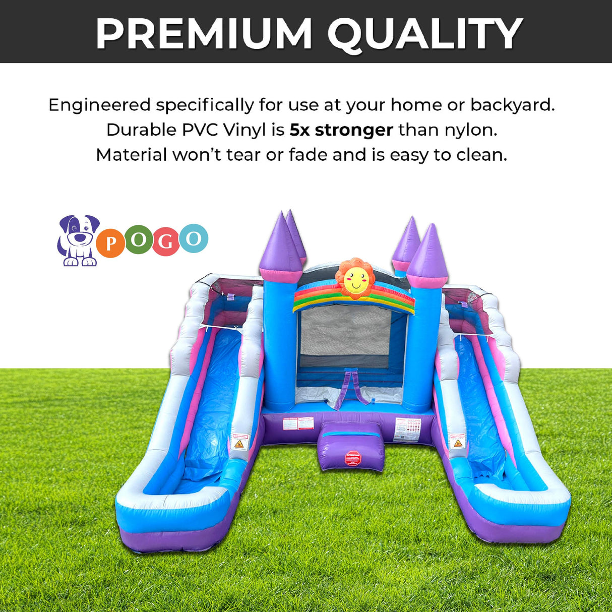 Inflatable Bounce House and Double Slide Combo (Without Blower) - 16' Long x 15' Wide Crossover Pink and Purple Castle Combo Bouncer, Kids Outdoor Toys and Jumpers Pogo Bounce House