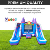 Inflatable Bounce House and Double Slide Combo (Without Blower) - 16' Long x 15' Wide Crossover Pink and Purple Castle Combo Bouncer, Kids Outdoor Toys and Jumpers Pogo Bounce House
