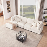 Huatean Home 125 Inch Oversized Corduroy Modular Sectional Sofa, U Shaped Modular Couch with Storage, 5 Seat Convertible Corduroy Couch, Comfy Sectional Couches for Living Room with Foam, Light Beige Huatean Home