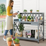 YITAHOME Potting Bench Table, Outdoor Garden Work Bench Station Table w/Drawer, Open Shelf, Hook, PVC Waterproof Mat (Grey) YITAHOME