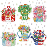 Chitidr 6 Pcs Seasonal Diamond Painting Kits 5d DIY Holiday Flowers Diamond Art Painting Hanging Signs for Spring Ventines Easter St. Patrick's Day Memorial Day Summer Wall Door Window Decor Chitidr