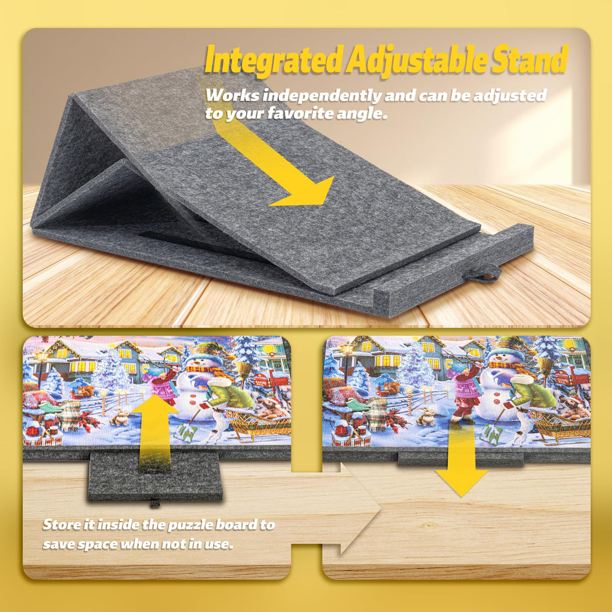 Tektalk Jigsaw Puzzle Table with Integrated Adjustable Stand/Bracket, 3-Tilting-Angle Puzzle Plateau with Cover & 4 Sorting Drawers, Super Lightweight Felt Puzzle Board, for Up to 1000 Pieces - Gray Tektalk