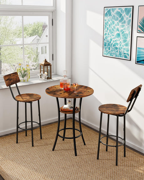 CHOEZON Round Bar Table, 2-Tier High Top & Counter Height Dining Table, for Bistro, Pub, Kitchen, Living Room, Rustic Brown and Black TBT03BF CHOEZON