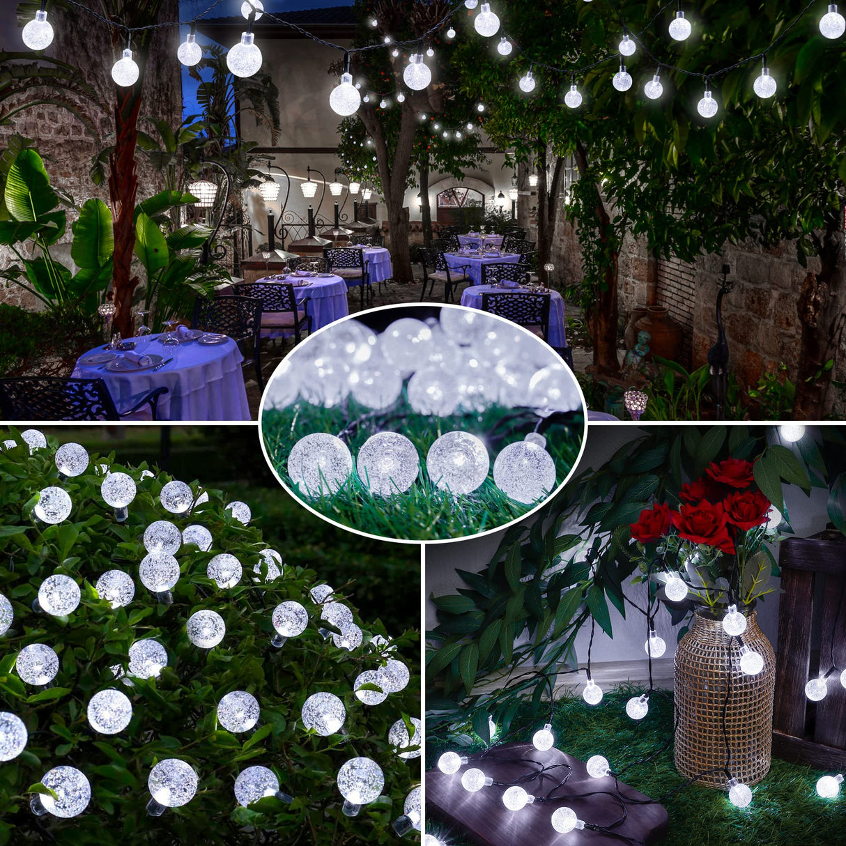 Pellimo 2-Pack 30 LED 20FT Solar String Lights Outdoor, Crystal Globe Lights with 8 Lighting Modes, Waterproof Solar Powered Patio Lights for Garden Yard Porch Wedding Party Decor (White) Pellimo