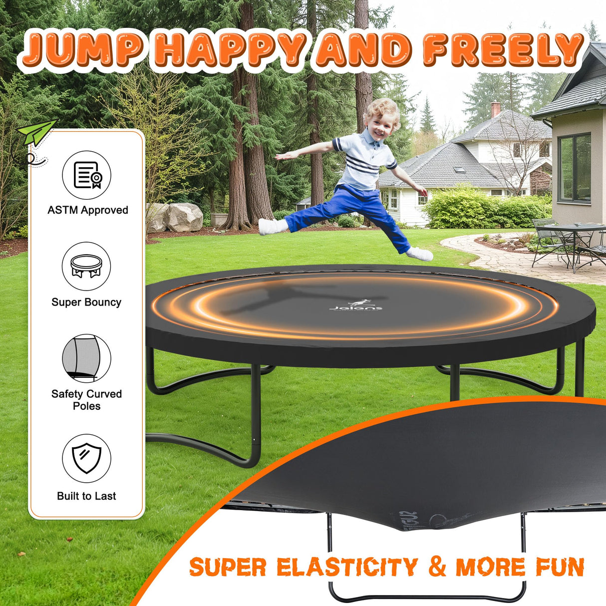 JELENS Trampoline 8FT 10FT 12FT 14FT 16FT, Recreational Trampolines with Enclosure Net and Ladder, Outdoor Anti-Rust Trampolines for Kids and Adults, ASTM (Black, 12FT) JELENS