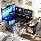 EnHomee L Shaped Gaming Desk with LED 55" Gaming Desk with Power Outlets Reversible L Shaped Desk with Long Monitor Stand & Storage Shelf,Cool Black Desk for Gaming Room,Home Office,Dorm,Black EnHomee
