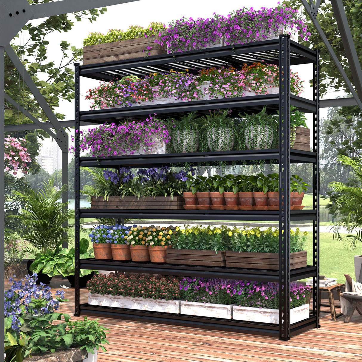 REIBII 48" W Storage Shelves, 6 Tire Garage Shelving Units Loads 3300LBS, Adjustable Garage Shelving Heavy Duty for Metal Shelves for Basement, Pantry, Warehouse, 48" W x 78" H x 18" D REIBII