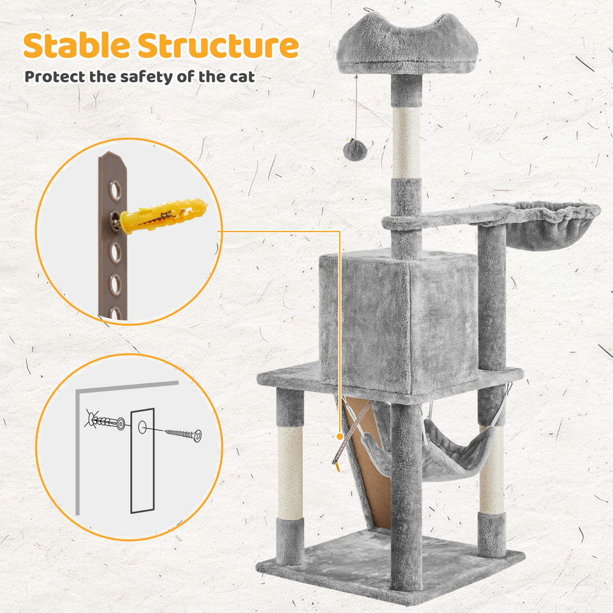 Yaheetech Cat Tree Tower Kitten Condo Scratching Post with Hammock Basket 54in Yaheetech