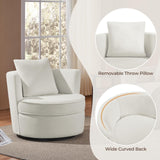 Yaheetech Swivel Barrel Accent Chair, 360 Degree Swivel Round Chairs with Removable Throw Pillow, Soft Boucle Single Arm Sofa for Living Room Bedroom Reading, White Yaheetech