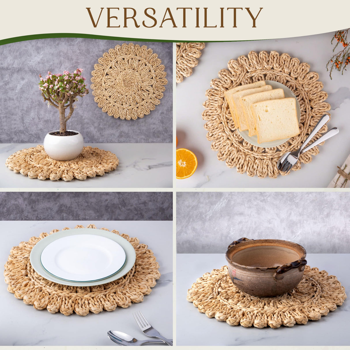 13.8" Corn Husk Woven Round Placemats Set of 6 - Wicker Boho Farmhouse Placemats - Rattan Table Mats for Dining Table, Wedding, Home DAI VU CRAFTS