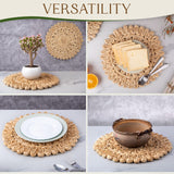 13.8" Corn Husk Woven Round Placemats Set of 6 - Wicker Boho Farmhouse Placemats - Rattan Table Mats for Dining Table, Wedding, Home DAI VU CRAFTS