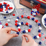 200 Pieces 4th of July Wood Beads Patriotic Independence Day Wooden Beads America Flag Stars Spacer Beads Blue White Red Beads for Craft DIY Garland Memorial Day Tiered Tray Decor Waydress