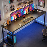 Huuger Computer Desk, 70 Inch Office Desk, Gaming Desk with Storage, Writing Desk Work Desk for Home Office, Study, Long Simple Desk, Large Legroom, Metal Frame, Black Huuger