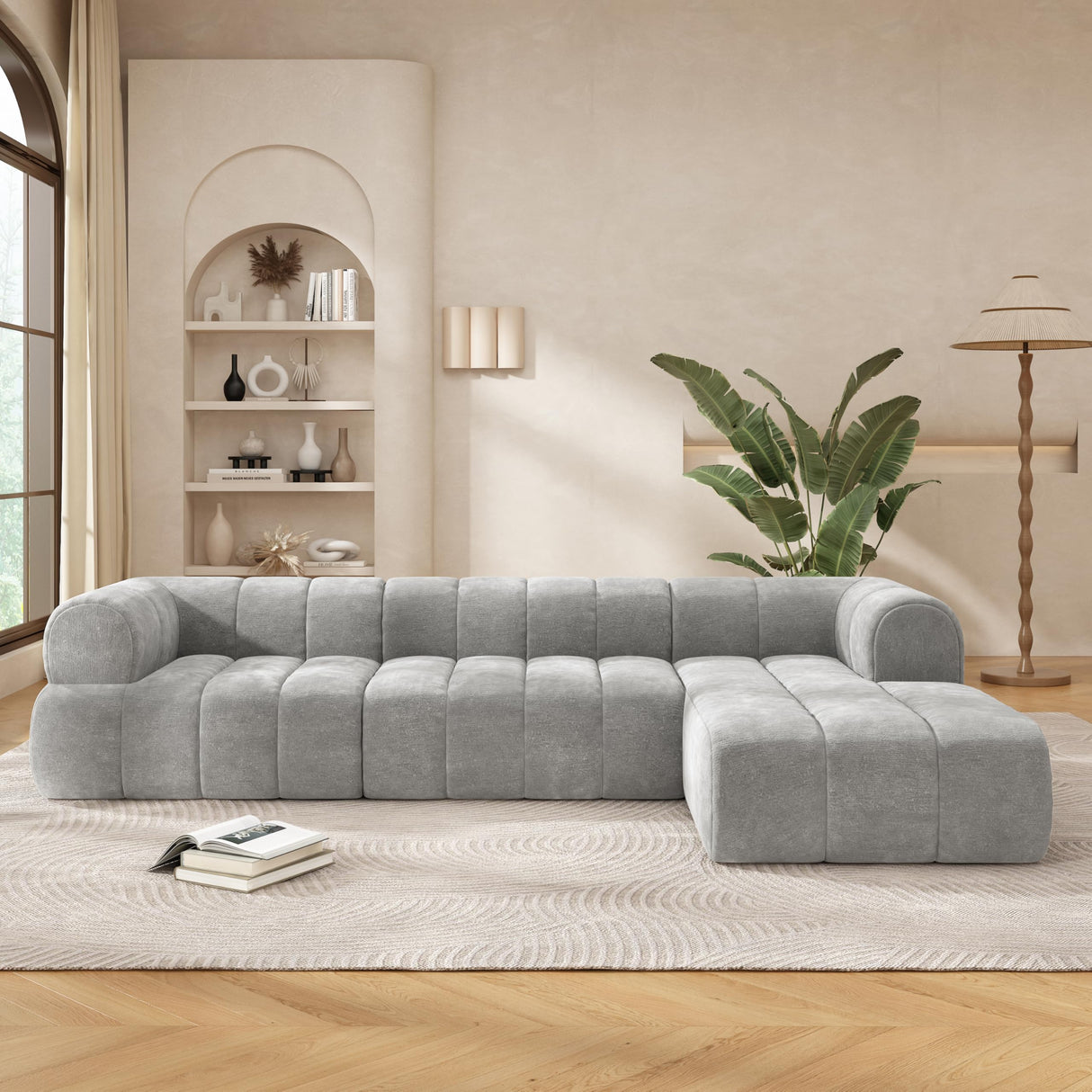 Christopher Knight Home Mania 122" Modular L-Shape Sofa Couch with Chaise Lounge, Modern Sectional Sofa Set for Living Room, Boucle Fabric Upholstered Cloud Couch with Deep Seat, Gray Christopher Knight Home