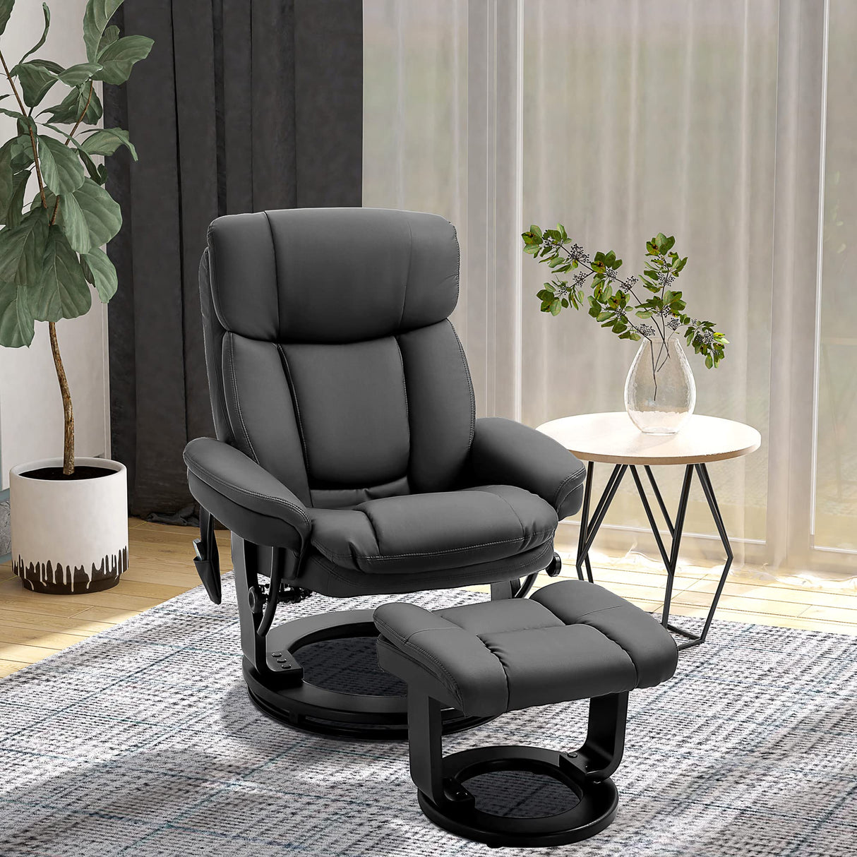 HOMCOM PU Leather Massage Recliner Chair with Ottoman 10 Point Vibration Swiveling Armchair, Black HOMCOM