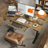 Agilestic Height Adjustable Desk with Keyboard Tray, 63 x 24 Inches Electric Standing Desk, Stand up Computer Table with Memory Preset, Modern Lift Motorized Gaming Workstation, Rustic Brown Agilestic