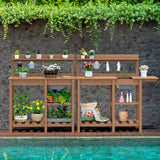 SERWALL Potting Bench Outdoor Potting Table with Sink, HDPE Potting Benches for Outside Gardening Table All Weather Use- Brown SERWALL