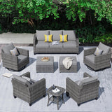 HOOOWOOO Wicker Patio Conversation Sets,8 Piece Outdoor Furniture Set with Swivel Rocking Chairs,All Weather Resistant Modern Outside Out Door Rattan Couch Chairs Side Table Set,Charcoal Gray HOOOWOOO