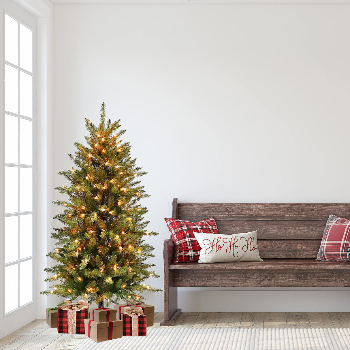 Puleo International 4.5 Foot Pre-Lit Slim Fraser Fir Artificial Christmas Tree with 150 UL-Listed Clear Lights, Green Puleo International