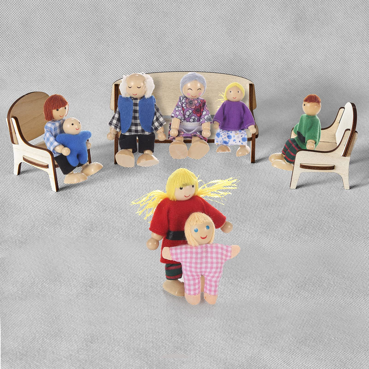 Jzszera Wooden Doll House Family of 8 Little Figures, Cute Dollhouse People for Girls Toddlers Jzszera