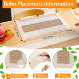 Gandeer Boho Placemats 4/6 Set of Round Woven Placemats Macrame Style Bicolor Stitching Long Table Runner Farmhouse Rustic Natural Burlap Cotton for Kitchen Dining Table Home(Brown,4 Sets) Gandeer