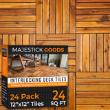 24 Sq Ft Interlocking Deck Tiles Snap Together Wood Flooring - 12 x 12 Acacia Hardwood Outdoor Flooring for Patio - Click Floor Decking Tile, Water Resistant Balcony Flooring, Wooden Parquet Flooring Majestick Goods