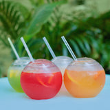 Fish Bowl for Drinks - Sphere Shaped Durable Drinking Party Cups with Cover, 4-Pack (22 oz) - Fun, Unique Design Sits Flat, 4 Straws Included - Great for Dinner and Cocktail Parties and Outdoor Use Kwirkworks