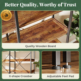 Huuger 5 Tier Bookshelf, Display Bookshelf with 10 Open Shelves and Raised Baffle, 47.2 Inch Straight Wide Bookcase with Metal Frame and Wooden Board, Adjustable Feet, Rustic Brown Huuger