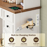 EnHomee Vanity Desk with Mirror and Lights, 43" White Makeup Vanity Desk with 5 Drawers & 2 RGB Glass Cabinets, Adjustable 3 LED Lights for Bedroom, Farmhouse Dressing Table for Women EnHomee