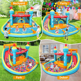 Inflatable Water Slide Bounce House, 15.4FTx14.5FT Splashing Pool,Double Water Cannon,Climbing Wall,Heavy Duty GFCI Blower,Water Park for Kids Backyard Summer AKEYDIY