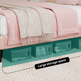 DWVO Pink Full Bed Frame with LED Light, Upholstered Bed PU Leather Adjustable Headboard, LED Platform Bed Wooden Slat Support, Easy Assembly, No Box Spring Required DWVO