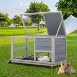 Wooden 36Inches Rabbit Hutch Indoor with Wheels Bunny Cage Outdoor Durable Wide Space Rabbit Cage with Tray, Openable Roof, Anti-Slip Ramp for Small Bunny Rabbit (Grey) Nyeekoy