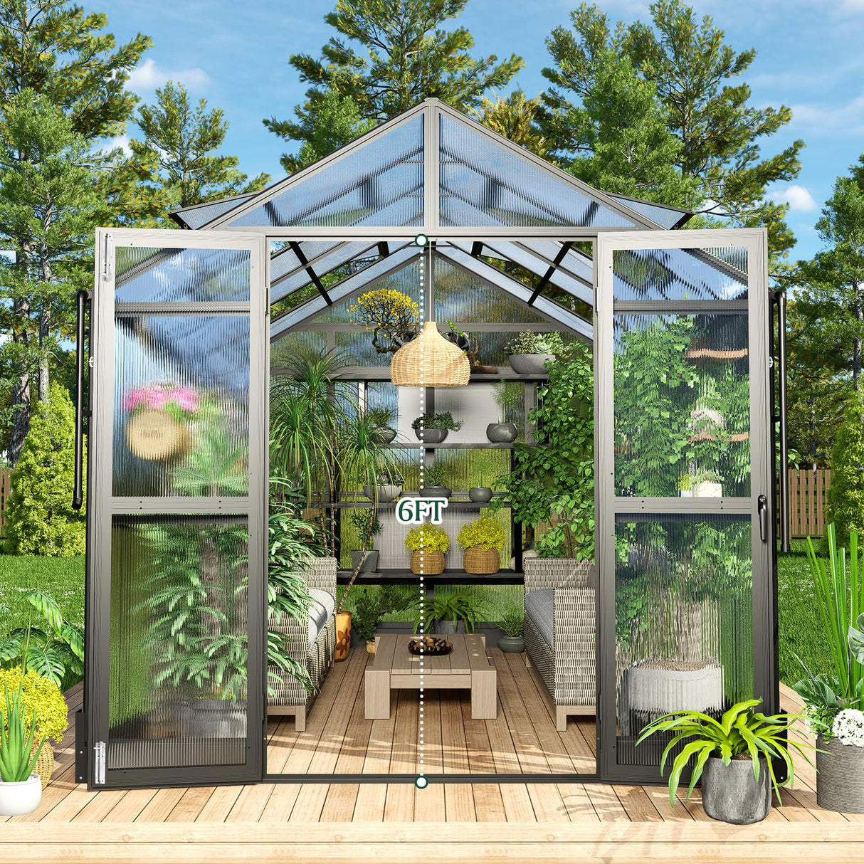 HOWE 8x12x7.5 FT Polycarbonate Greenhouse Double Swing Doors 4 Vents 5.2FT Added Wall Height, Walk-in Large Aluminum Greenhouse Winter Sunroom Greenhouse for Outdoors, Black HOWE