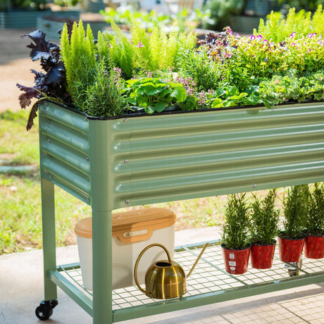 Elevated Raised Garden Bed-V Series, 2' x 4' Garden Beds with Legs & Storage Rack for Patio Porch, 700 Lbs Weight Capacity, Outdoor Planter Boxes for Gardening Herbs Vegetables Flowers, Olive Green Vego garden