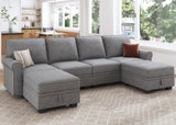 HONBAY Convertible Sectional Sofa with Storage Seat 6 Seat Sofa with Reversible Chaise U Shaped Sectional Couch for Living Room,Light Grey HONBAY