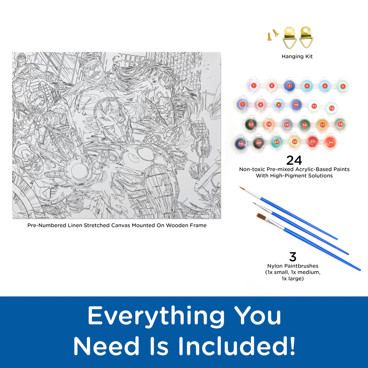 AQUARIUS Marvel Avengers Assemble Art by Numbers - 16 x 20 inches Avengers Themed Paint by Number for Adults & Kids - DIY Color by Number Paint Kit for Beginner - Officially Licensed AQUARIUS