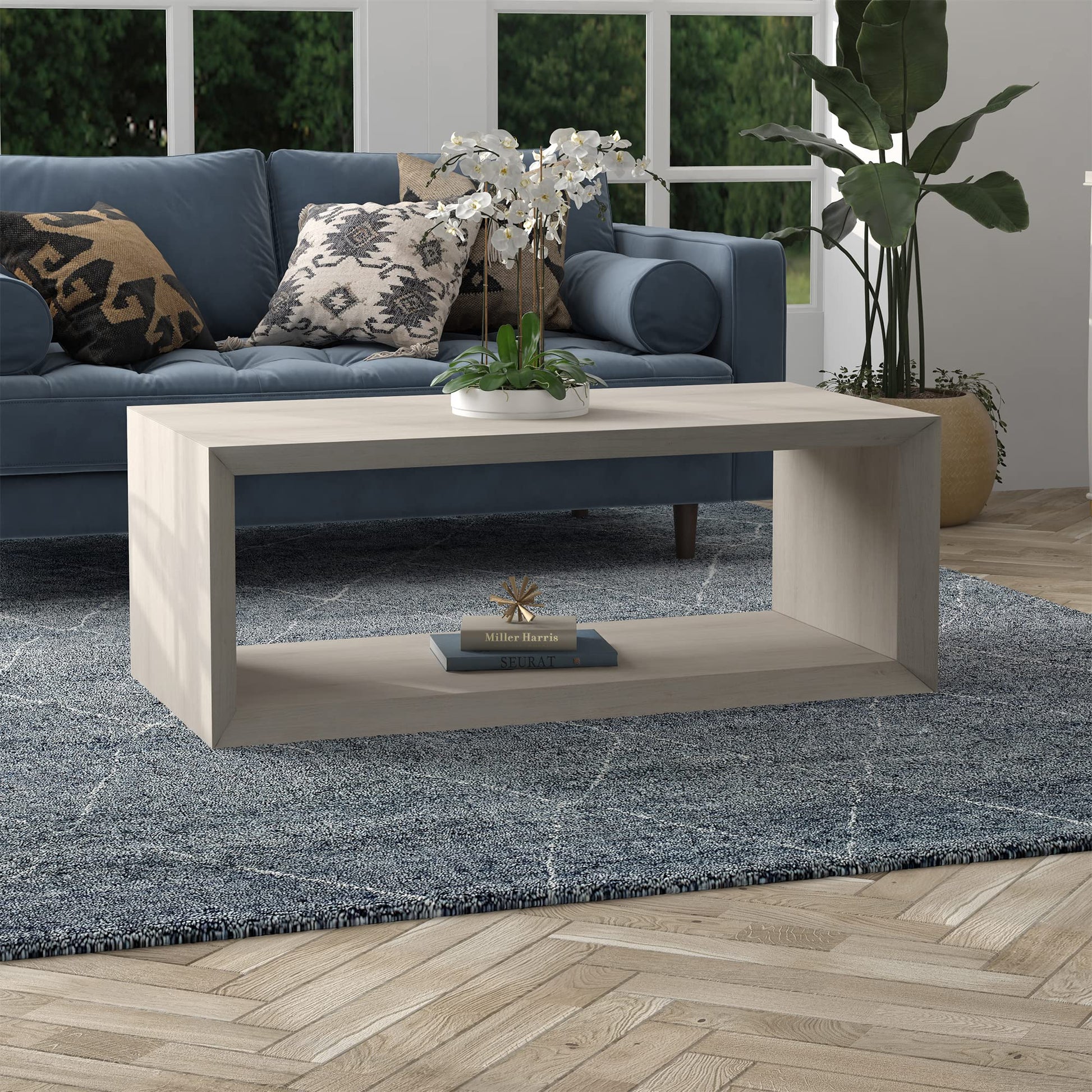 Henn&Hart Osmond Coffee Table, 48" Wide, White - WoodArtSupply