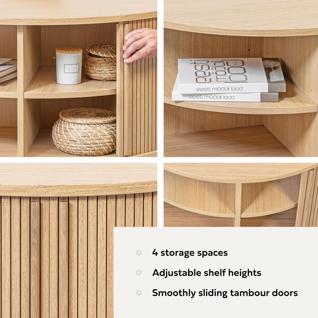 WERMO 35'' Round Coffee Table with Storage and Shelves - Round Center Table for Living Room and Office. Wood Mid Century Modern Coffee Tables for Living Room (Oak) WERMO