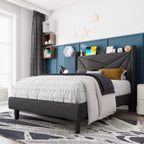 Feonase Twin Bed Frame, Upholstered Bed Frame with Charging Station, Wingback Storage Headboard, No Box Spring Needed, Noise-Free, Dark Gray Feonase