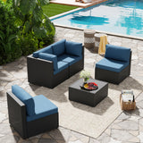 5 Piece Patio Furniture Sets, Low Back All-Weather Rattan Sectional Sofa with Tea Table&Washable Couch Cushions, Patio Furniture Sets, Black Rattan SUNLEI