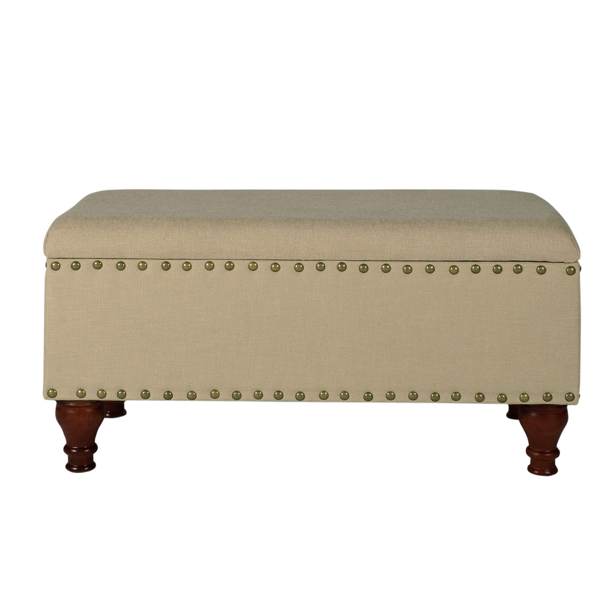 Homepop Home Decor | Upholstered Storage Bench with Nailhead Trim | Ottoman with Storage for Living Room & Bedroom | Decorative Home Furniture (Tan ) Large HomePop