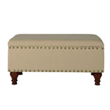 Homepop Home Decor | Upholstered Storage Bench with Nailhead Trim | Ottoman with Storage for Living Room & Bedroom | Decorative Home Furniture (Tan ) Large HomePop