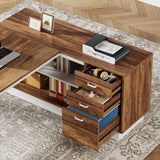 Tribesigns 71-Inch Executive Desk, L-Shaped Desk with Cabinet, Large Office Desk with Drawers and Storage Shelves, Writing Table Computer Desk for Home Office, Brown and White Tribesigns