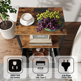 TUTOTAK LED End Table, Side Table with Charging Station, Nightstand Set of 2, Bedside Table with Fabric Drawer, Couch Table for Livingroom and Bedroom, Brown TB01BB0692L TUTOTAK